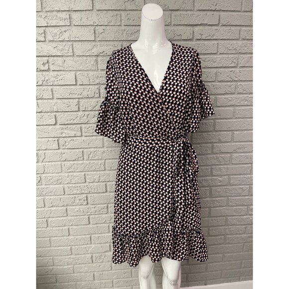 Max Studio Women Multicolored Tulip Motif Ruffle Sleeve Wrap Dress Size M - Picture 1 of 12